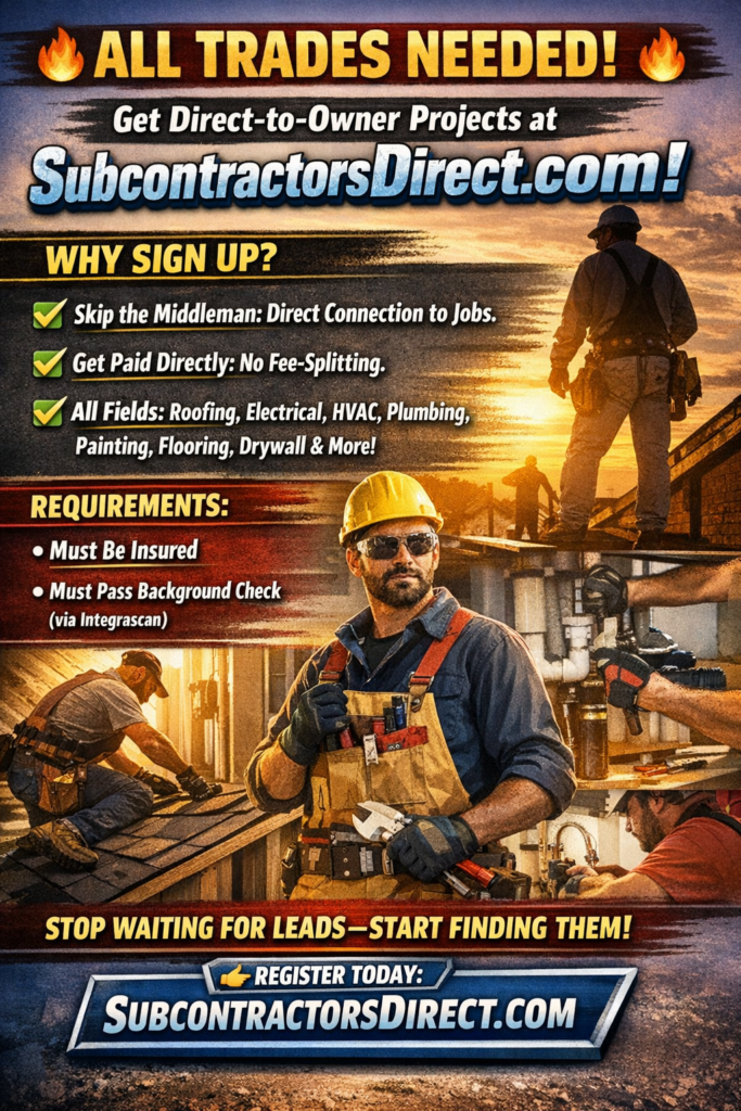 Hiring subcontractors in DFW area.